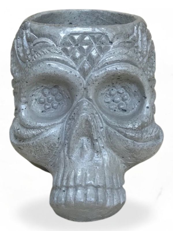 Sugar Skull Planter Cement Finish - H130mm x W135mm - 3kg