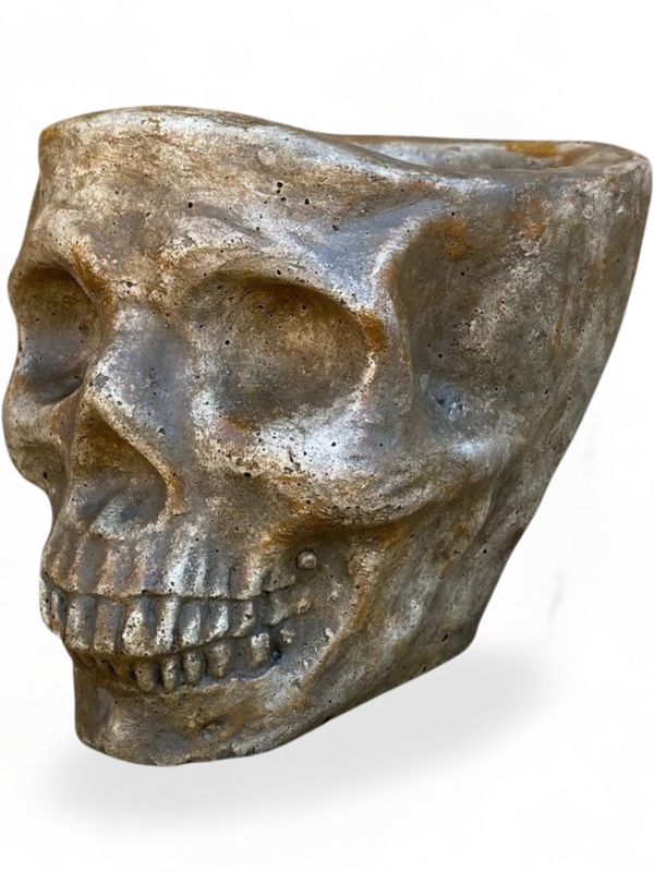 Plain Skull Planter Large Antique Amber Finish - H135mm x W135mm