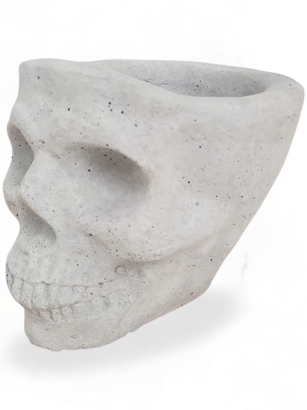 Plain Skull Planter Large Cement Finish - H135mm x W135mm