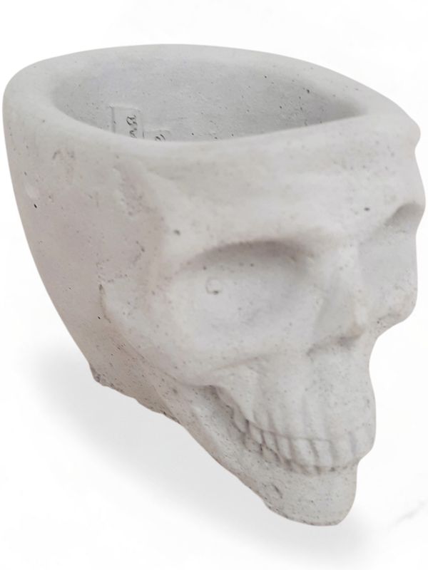Plain Skull Planter Small Cement Finish - H95mm x W95mm