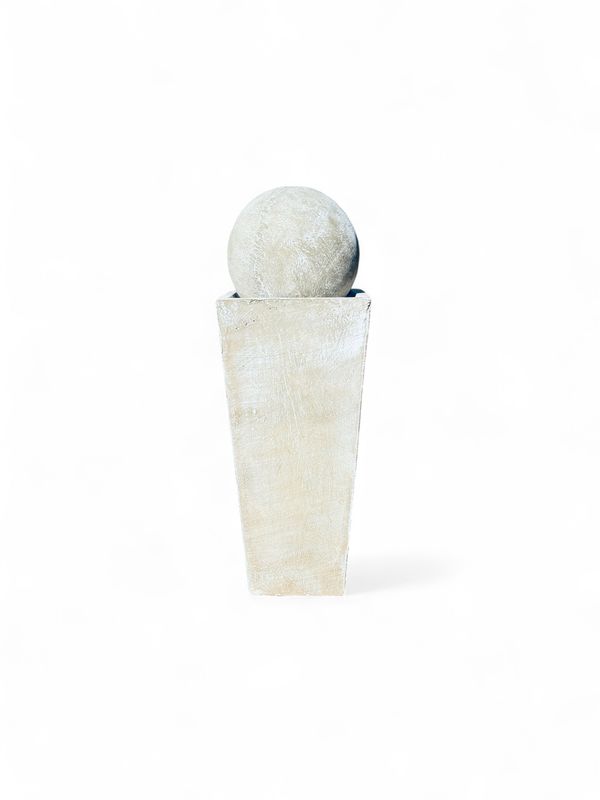Square Slim Pot Ball Fountain Medium White Wash Finish H1000mm - W340mm (Excluding PC-500 Pump)