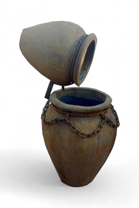 Rustic Jar Steel &amp; Chain Double Fountain Large Rust Finish - H1070mm x W520mm - 46kg (Excluding Pump)