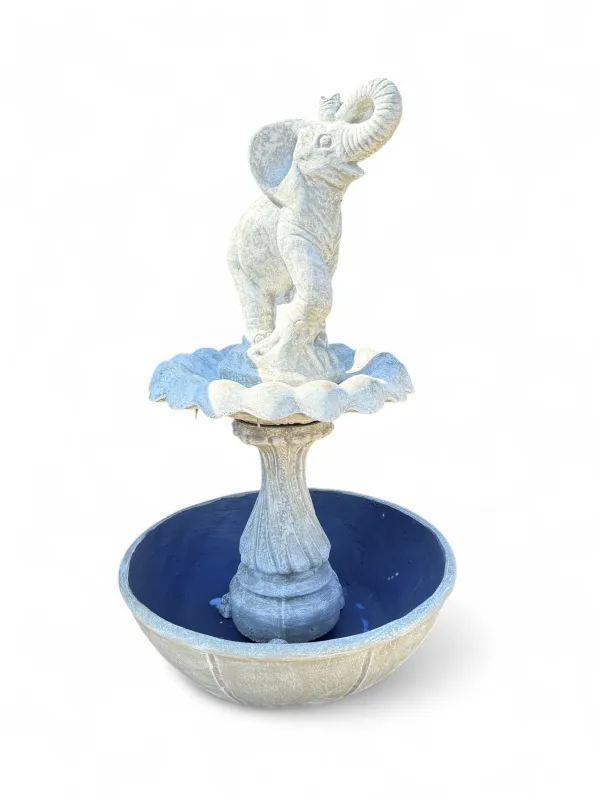 Elephant Fountain in Bowl Whitewash Finish H1720mm-Bowl- W800mm-Bowl H360mm