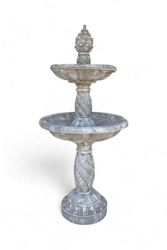 Two Tier Acorn Fountain Whitewash Finish Large - H1520mm x W680mm - with Tubing (Excluding Pump) - 117kg