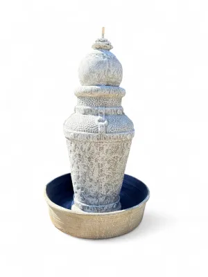 Large Earn Ball Fountain With Straps Whitewash Finish H1540mm - W800mm (Excluding Dophin P-2500 Pump)