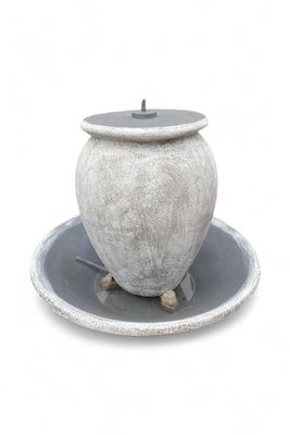 Sebastian Lid Fountain Whitewash Finish With Large Bowl - H1000mm x W1203mm - with Tubing (Excluding Pump)