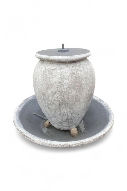 Sebastian Lid Fountain Whitewash Finish With Large Bowl - H1000mm x W1203mm - with Tubing (Excluding Pump)