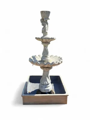 Square Fountain Bowl Whitewash Finish Water Feature Medium Whitewash Finish - H1700-Bowl-H200mm-Bowl-W805mm (Excluding Pump)
