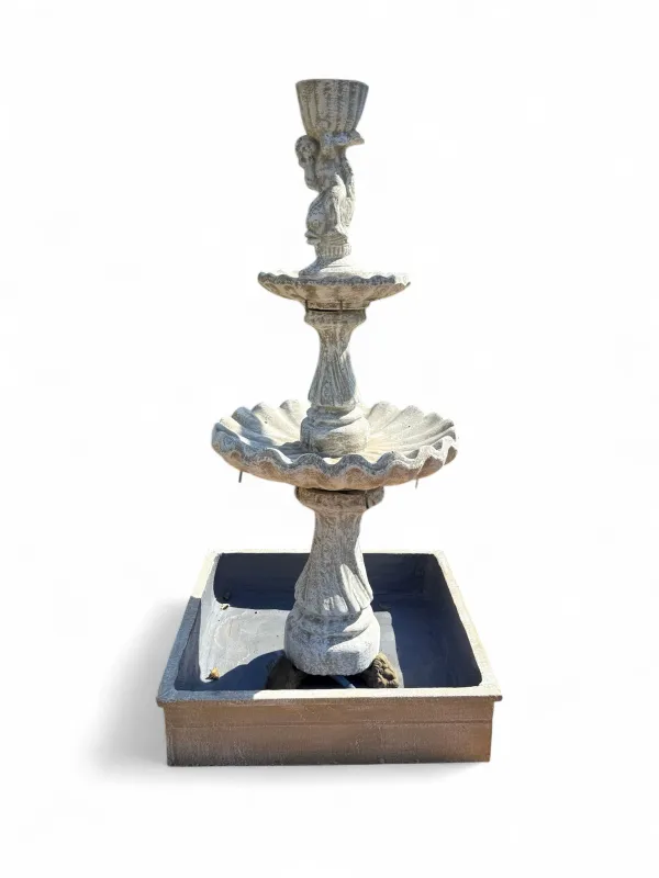 Square Fountain Bowl Whitewash Finish Water Feature Medium Whitewash Finish - H1700-Bowl-H200mm-Bowl-W805mm (Excluding Pump)