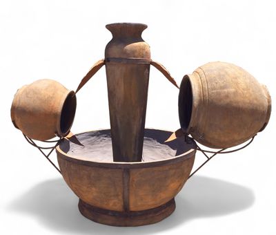 Hippo Bowl Fountain XL Rust Finish Steel &amp; Chain -H1,9m X W3m (Excluding Pump)
