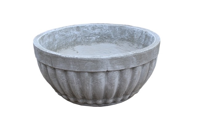 Concrete Bowl Round Stripes Whitewash Finish - H170mm x W340mm - 9kg