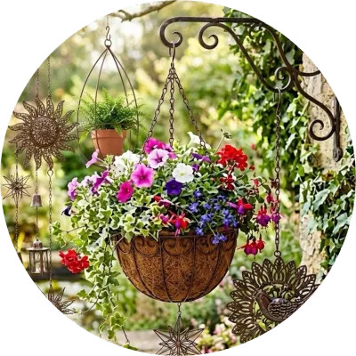 Wrought Iron Garden Elements Hanging Baskets PotHolders Decor &amp; Obelisk