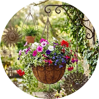 Wrought Iron Garden Elements Hanging Baskets PotHolders Decor &amp; Obelisk