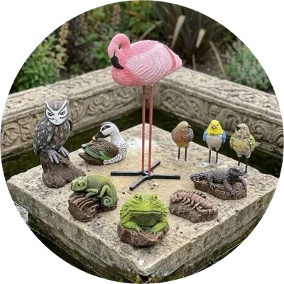 Painted Reptile, Insects &amp; Bird Statues