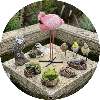 Painted Reptile, Insects &amp; Bird Statues