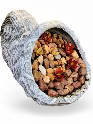 Woven Snail Pot Whitewash Finish - L700mm x H310mm x W300mm - 12kg (STONES NOT INCLUDED)