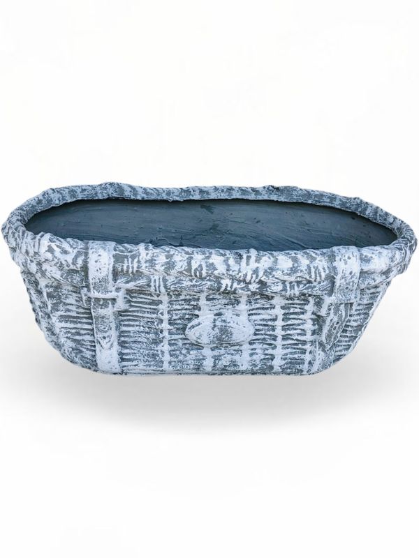 Woven Basin Planter Whitewash Finish - L800mm x H450mm x W270mm - 20kg