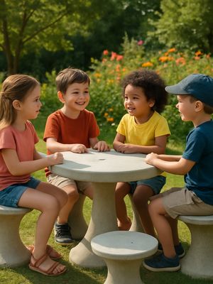 Kiddies Mushroom Set Whitewash Finish 4 Piece - Table H:670mm W:600mm 99kg