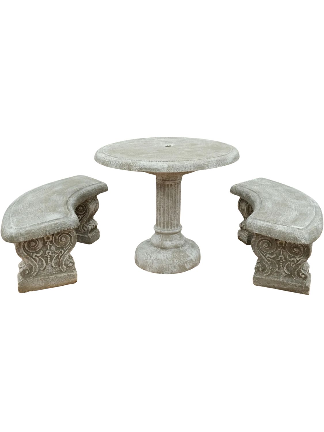 Fluted Table Set with Scroll Legs Whitewash Finish - 8 Piece - W1000mm - 534kg