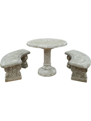 Fluted Table Set with Scroll Legs Whitewash Finish - 8 Piece - W1000mm - 534kg