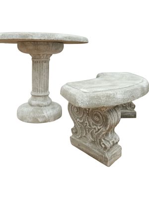 Fluted Table Set with Scroll Legs Whitewash Finish 8 Piece - TopWidth:1000mm  534kg