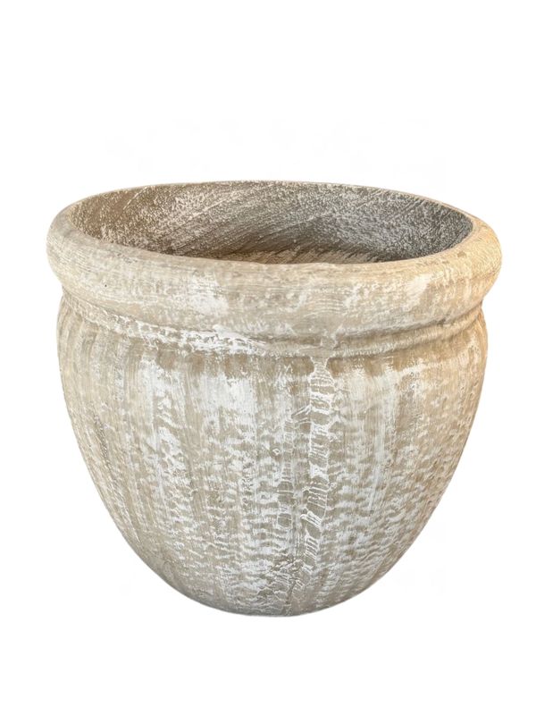 Round Wave Pot Large Whitewash Finish - H350mm x W390mm - 12kg