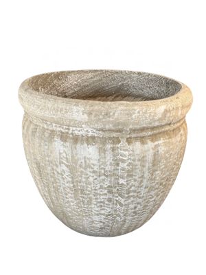 Round Wave Pot Large Whitewash Finish - H350mm x W390mm - 12kg