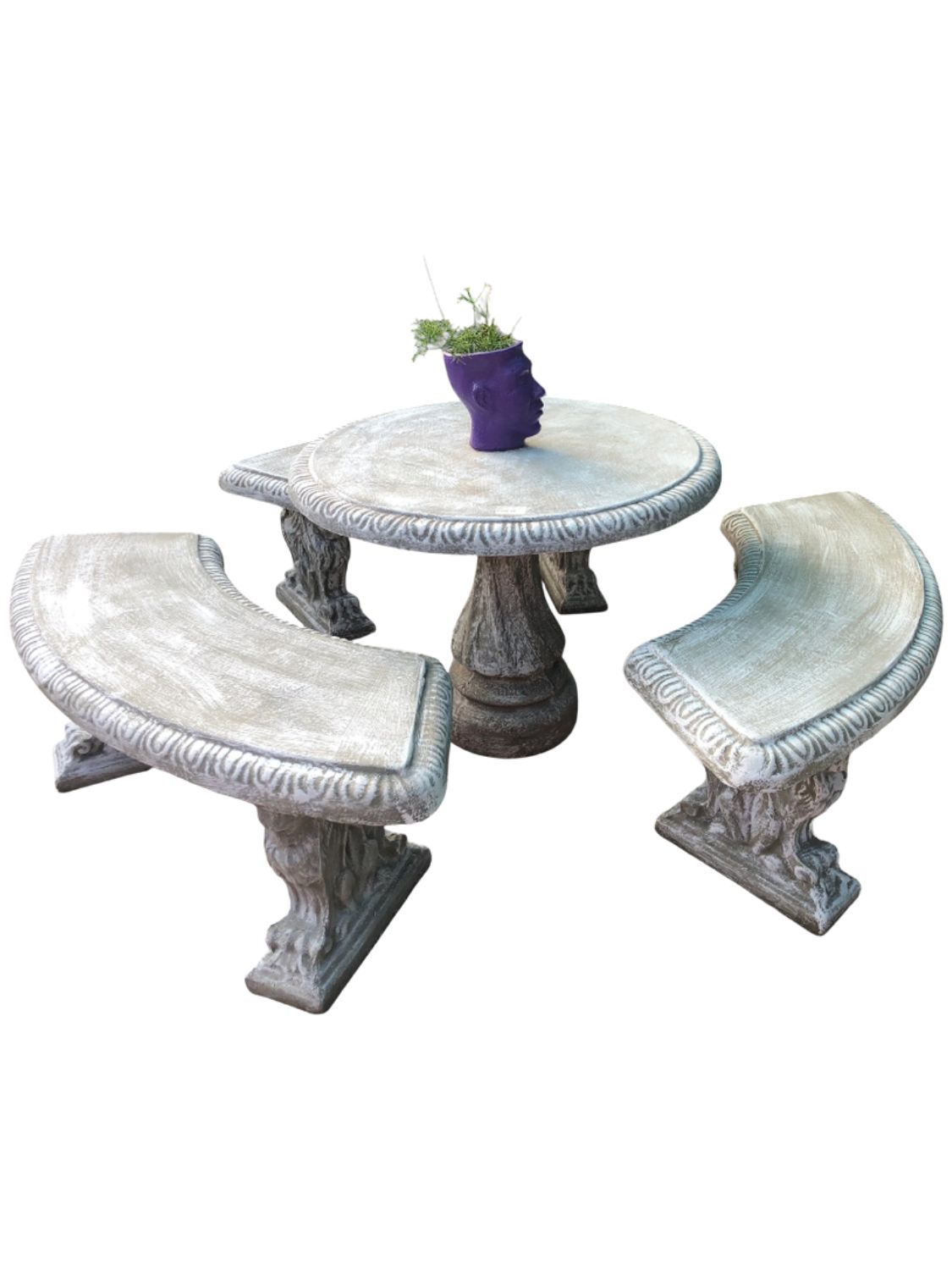 Corinth Table Set Whitewash Finish - 3 Benches TopWidth:1000mm TablePilarHeight:680mm 627kg