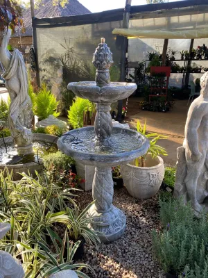 Two Tier Acorn Fountain Whitewash Finish Large - H:1520mm W:680mm - with Tubing (Excluding Pump) - 117kg