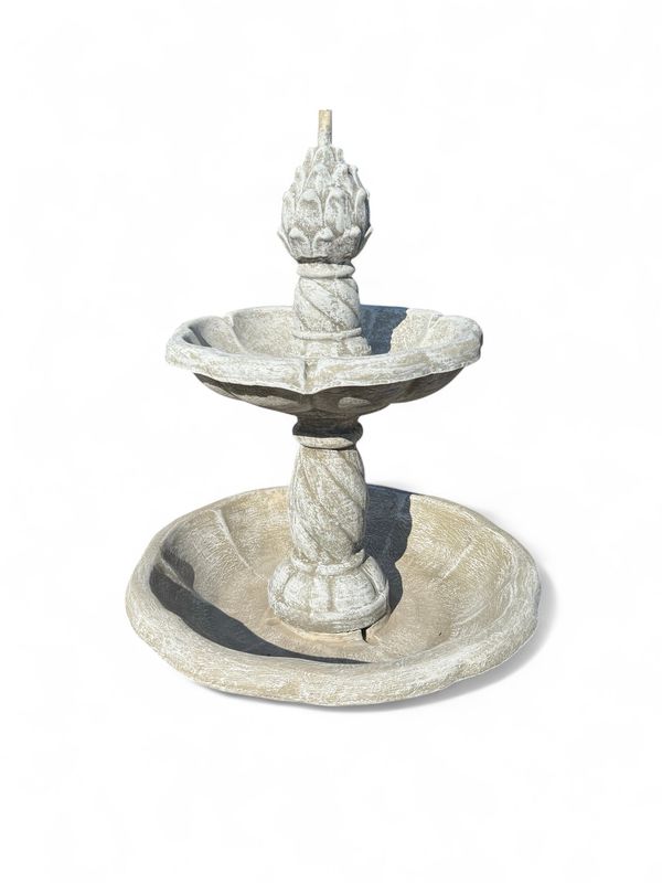 One Tier Acorn Fountain Whitewash Finish Medium - H:800mm W:490mm - with Tubing (Excluding pump) 33kg