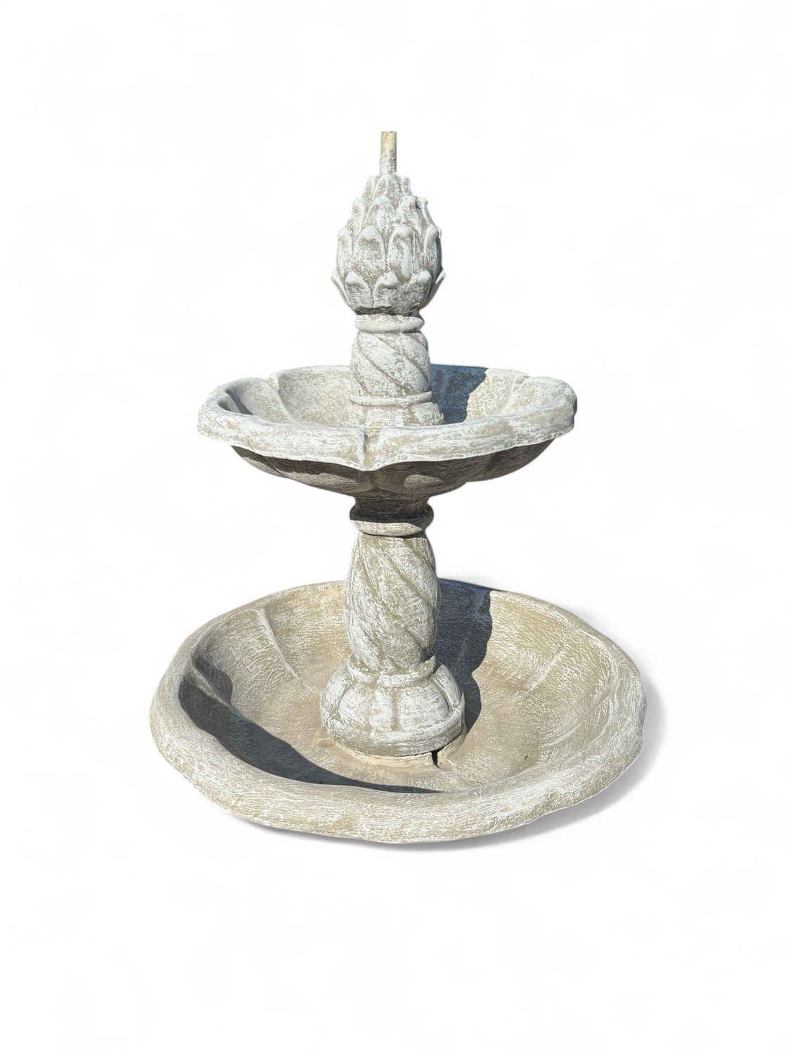 One Tier Acorn Fountain Whitewash Finish Medium - H:800mm W:490mm - with Tubing (Excluding pump) 33kg