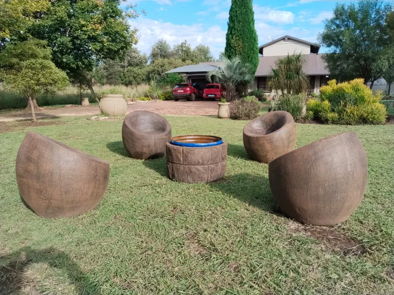 Four Bubble Chair Fire Drum Lounge Set "Brown"