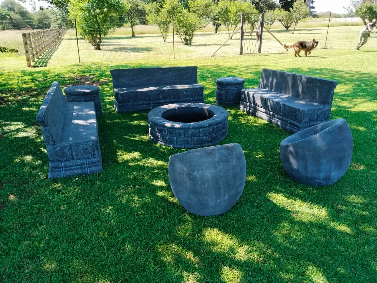 Three Bench And Bubble Chair Fire Lounge Set "Charcoal"