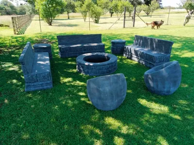 Three Bench And Bubble Chair Fire Lounge Set "Charcoal"