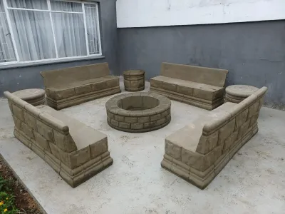 Four Bench Fire Lounge Set "Light Brown"