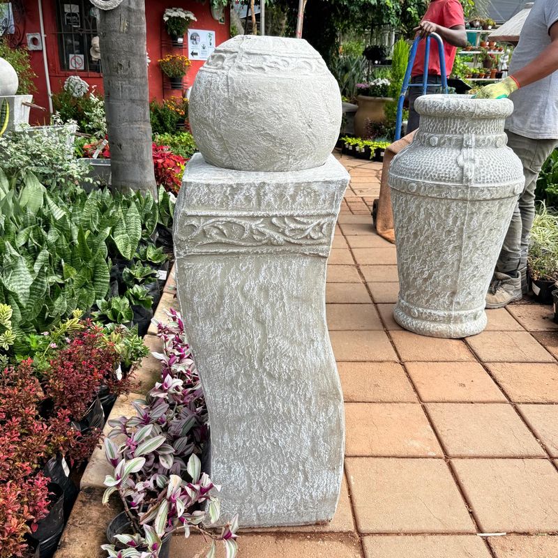 Fountain Pattern Planter Tall With Ball Whitewash Finish "Planter-850-350mm 32kg"
