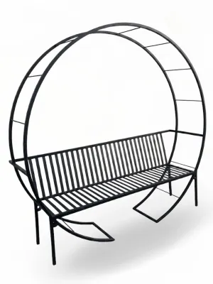 Wrought Iron Round Arch Bench With Backrest Black Finish