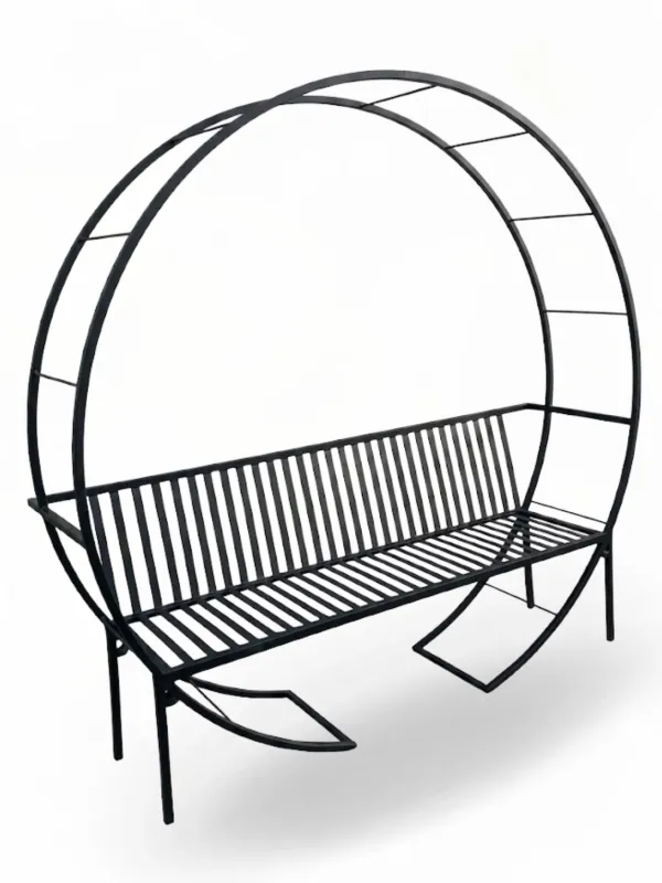 Wrought Iron Round Arch Bench With Backrest Black Finish