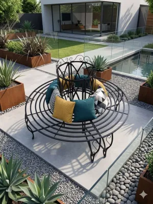 Wrought Iron Lovers Bench Full Circle