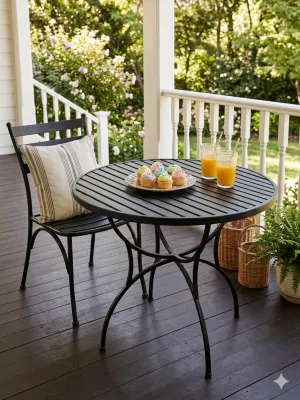 Wrought Iron Spring Table With Flat Bar Top 120cm