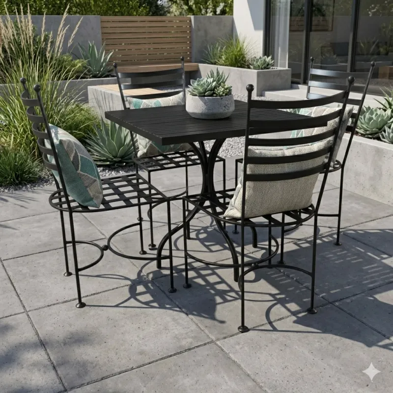 Wrought Iron Lily Dining Set Flat Bar 4Seater