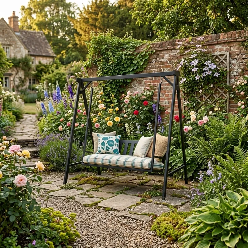 Wrought Iron Swing Bench Earth