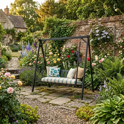 Wrought Iron Swing Bench Earth