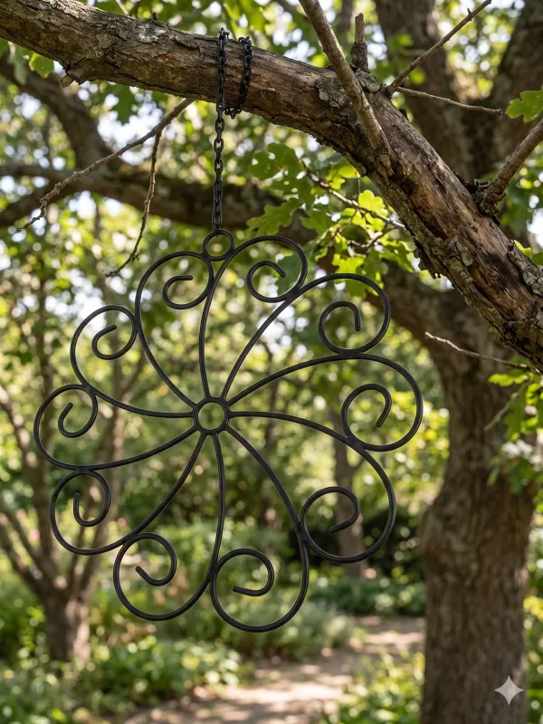 Wrought Iron Wall Flower On Chain