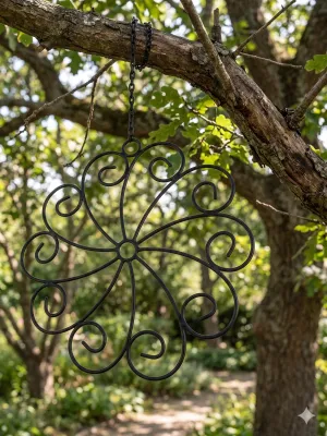 Wrought Iron Wall Flower On Chain