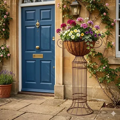 Wrought Iron Flowerpot &amp; Pillar