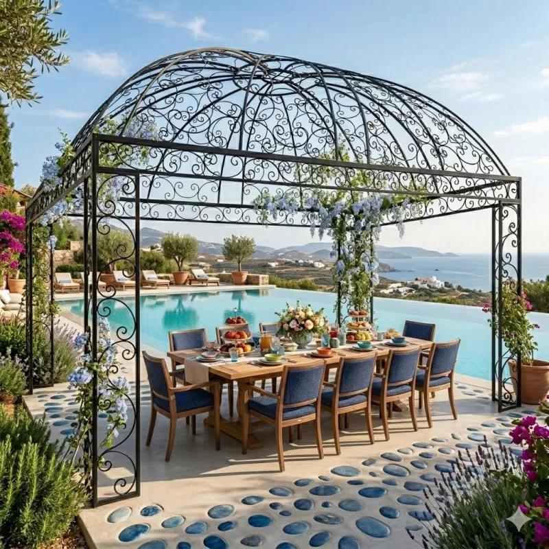 Wrought Iron Lorraine Pergola 3.5mx3.5m