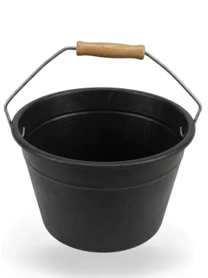 Builders Bucket Plastic Round "Black" with Steel &amp; Wood Handle
