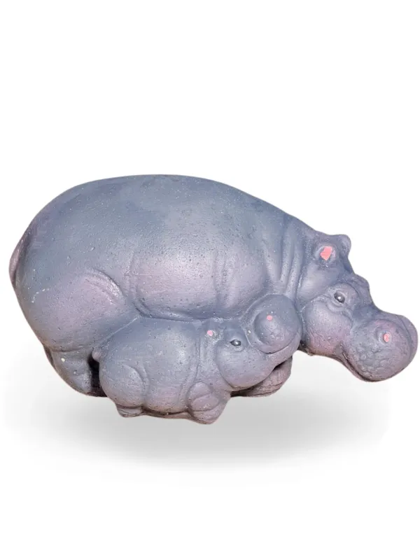 Big Fat Hippo Mom &amp; Baby Painted Lenght:260mm Height:130mm Width:90mm Weight:4.45kg