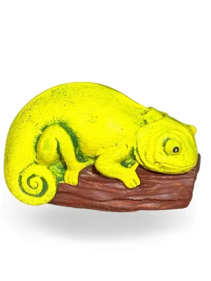 Chameleon On Stump Painted Large Lenght:145mm Width:60mm Height:85mm Weight:1kg